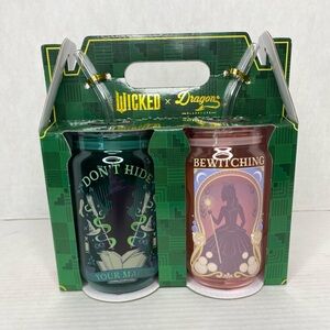 Wicked Dragon X Glassware 2 Pack 16 oz Glinda Elphiba Glasses with Straw Set NEW